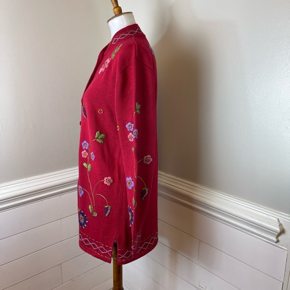 Coldwater Creek Beautiful Embroidered Floral Tunic Cardigan M FREE SHIP - Picture 2 of 4